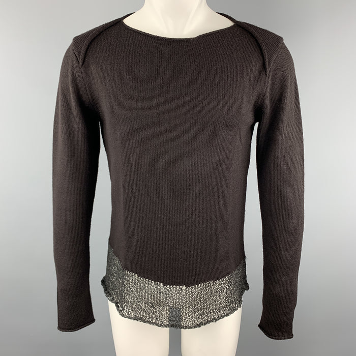 EMPORIO ARMANI Size 36 Brown Wool Boat Neck Texture Trim Pullover Sweater