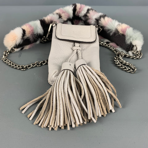 REBECCA MINKOFF Grey Rabbit Fur Leather Cross Body Handbag
