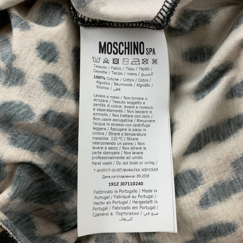 MOSCHINO COUTURE Size L Tan & Black Leopard  Print Cotton Crew-Neck T-shirt