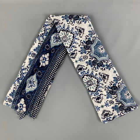 CAMERUCCI Bufanda de algodón floral abstracta azul blanco