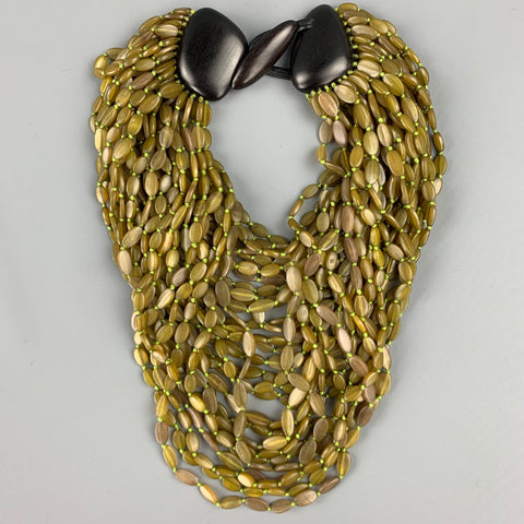 Collier fermoir en bois superposé en acétate vert VINTAGE