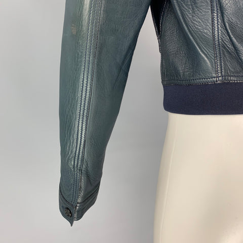 BURBERRY PRORSUM Size S Blue Navy Bonded Leather Blouson Jacket