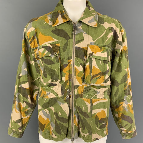 NIGEL CABOURN Size S Green Yellow Camouflage Cotton Linen Jacket