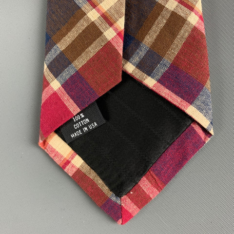 BLADE+BLUE Burgundy Cream Plaid Cotton Tie