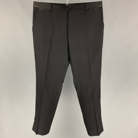 DOLCE & GABBANA Size 32 Black Stripe Wool Silk Tuxedo Dress Pants