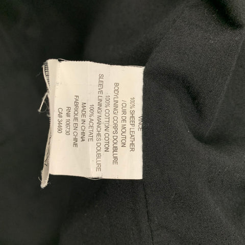 VINCE Chaqueta sin cuello de cuero negra talla L