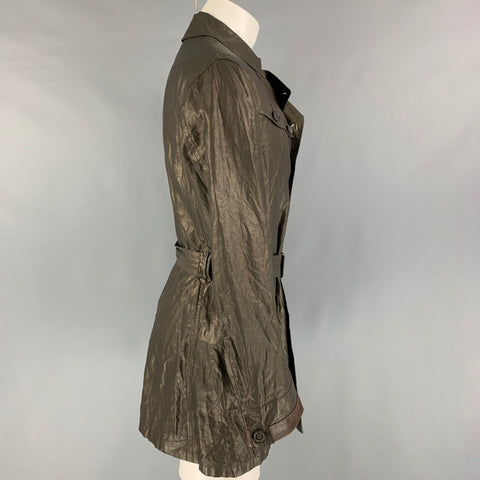 JOHN VARVATOS Size 40 Olive Linen Blend Belted Trenchcoat
