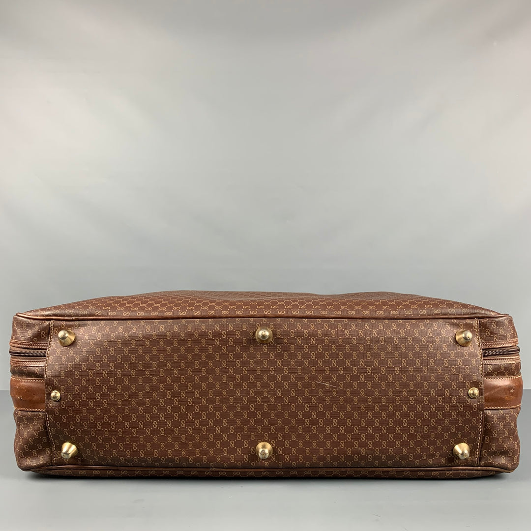 Maleta de lona revestida de cuero con monograma marrón beige GUCCI