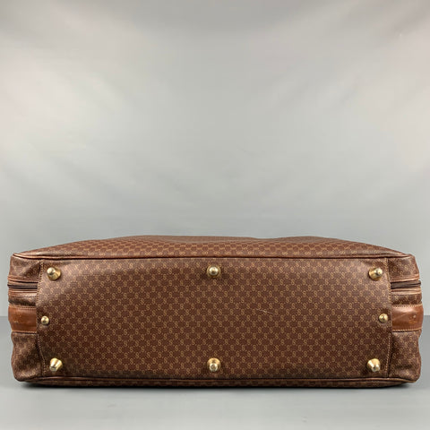 GUCCI Brown Beige Monogram Leather Coated Canvas Suitcase Bag