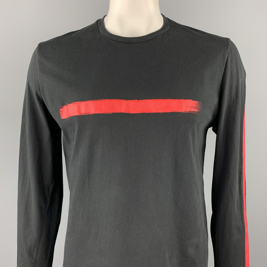 NEIL BARRETT Talla XL Camiseta de manga larga con cuello redondo de algodón negro y rojo