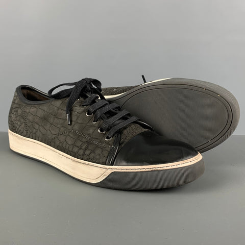LANVIN Size 11 Black Textured Lace Sneakers