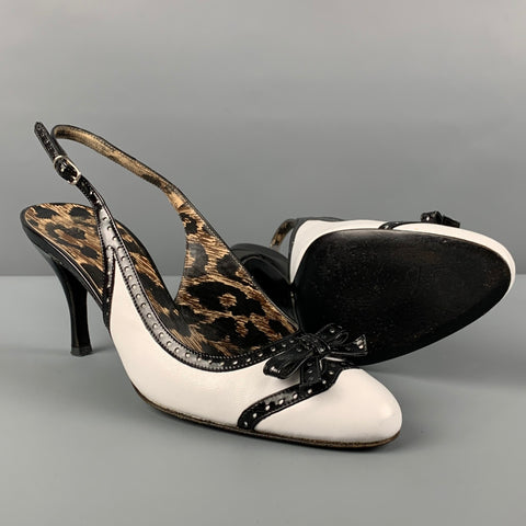 DOLCE & GABBANA Size 7 White Black Leather Color Block Slingback Pumps