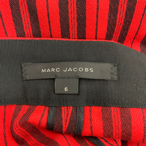 MARC JACOBS Size 6 Red Black Wool Stripe Zip Fly Dress Pants