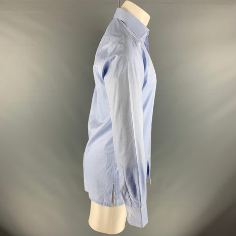 CHARVET Size S Light Blue Solid Cotton Spread Collar Long Sleeve Shirt