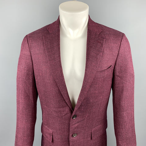 ISAIA Size 38 Regular Burgundy Wool Blend Notch Lapel Sport Coat