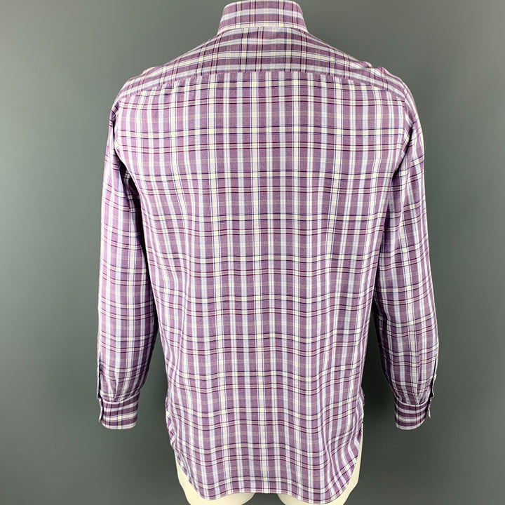 ISAIA Size L Purple Plaid Cotton Button Up Long Sleeve Shirt