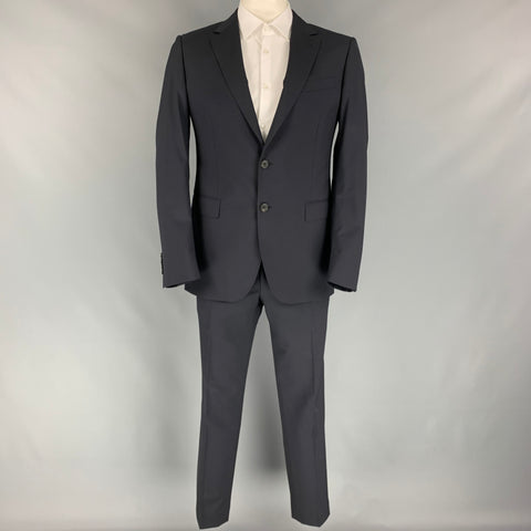 LANVIN Talla 42 Traje regular de solapa de muesca de lana azul medianoche