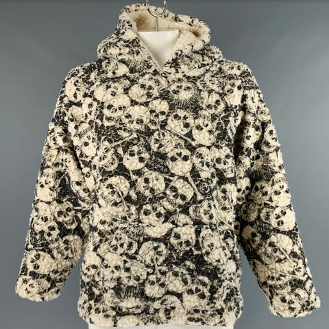 ERL Size XXL Cream White Skulls Acrylic Blend Hoodie Sweatshirt