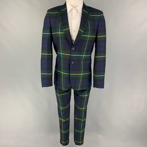 PAUL SMITH Size 38 Green Black Navy Plaid Wool Notch Lapel Suit