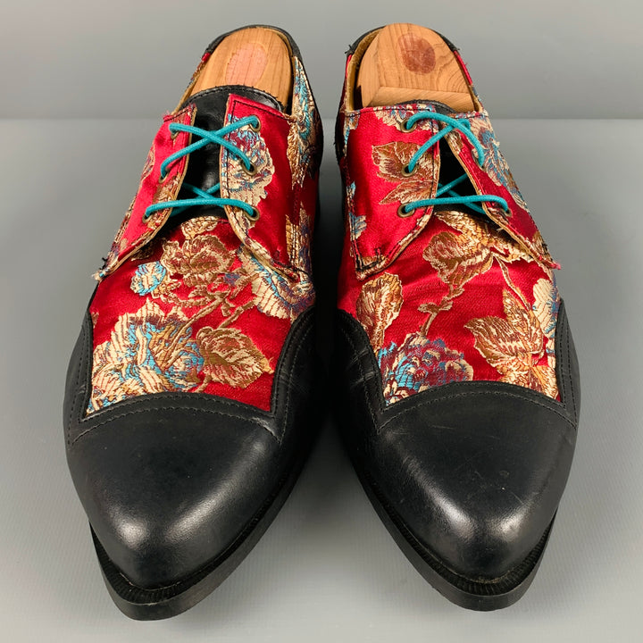 JOHN FLUEVOG Size 7 Black Red Floral Jacquard Lace Up Shoes