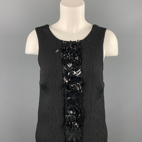MSGM Size 6 Black Jacquard Embellished Viscose Blend Shift Dress