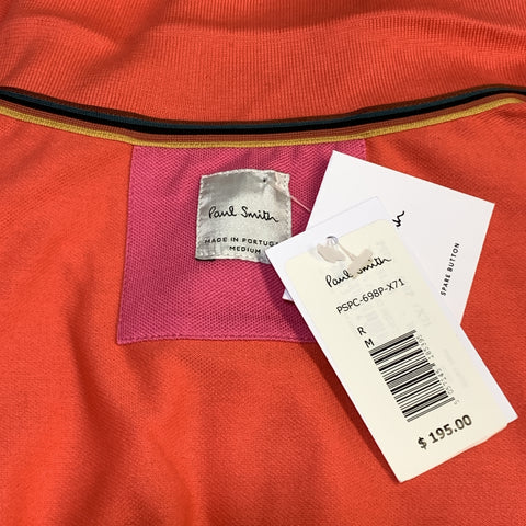PAUL SMITH Size M Orange Pique Buttoned Embroidery POLO