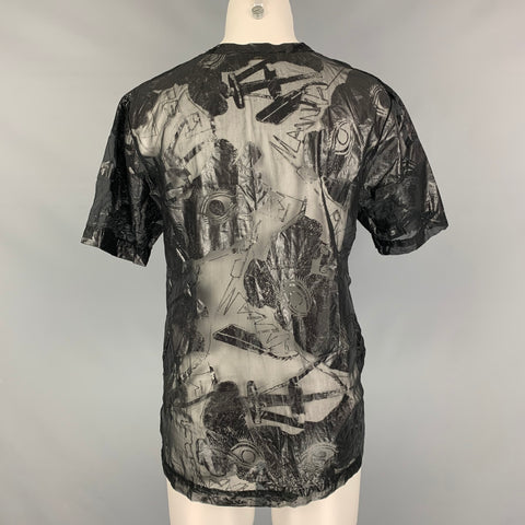 BLUMARINE Size L Black Silver See Through Short Sleeve Blouse