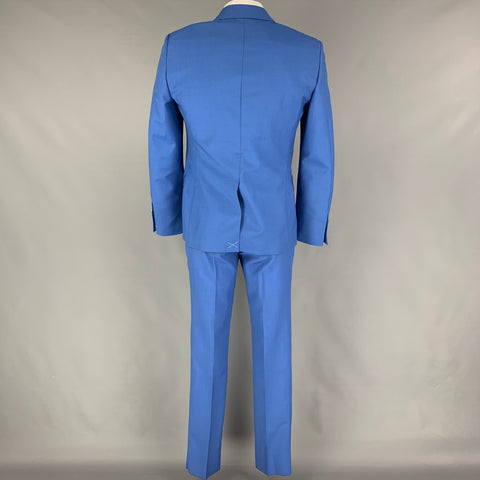 ALEXANDER MCQUEEN Size 40 Blue Wool Mohair Notch Lapel Suit