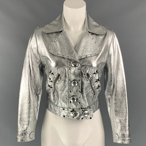 MARC by MARC JACOBS Size 6 Silver Leather Studded Rhinestones Cropped Jacket