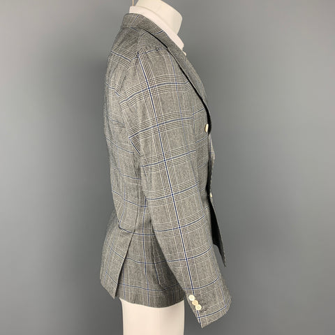 ISAIA Size 38 Regular Grey & Blue Glenplaid Wool Double Breasted Sport Coat