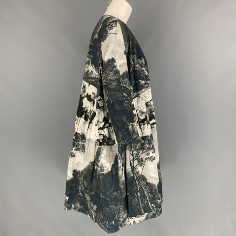 DRIES VAN NOTEN Spring 2012 Size S Charcoal White Tapestry Cotton Pleated Oversized Dress