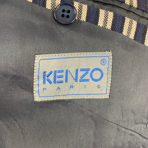 KENZO Size M Blue White Black Stripe Cotton Single Breasted Suit