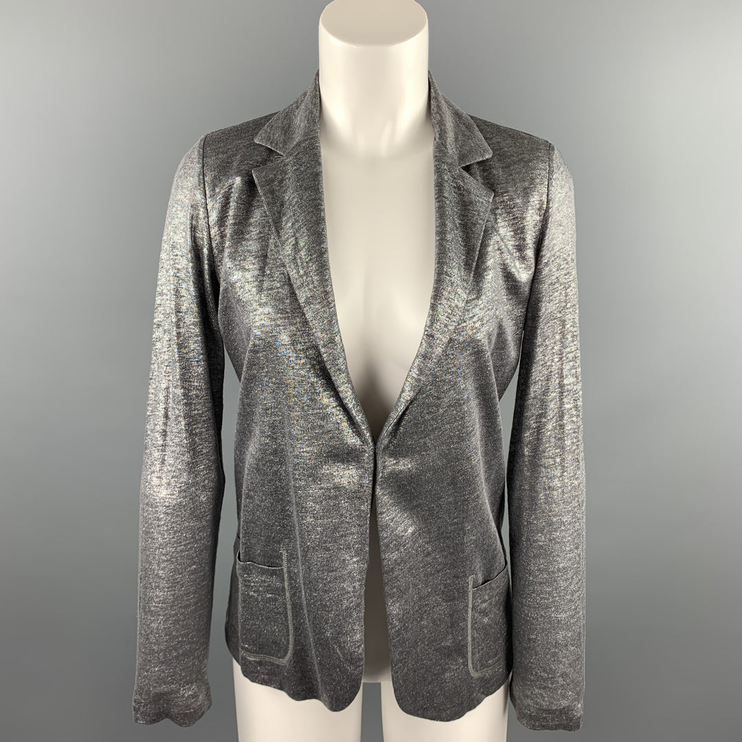 MAJESTIC FILATURES Size S Silver Metallic Linen Open Front Jacket