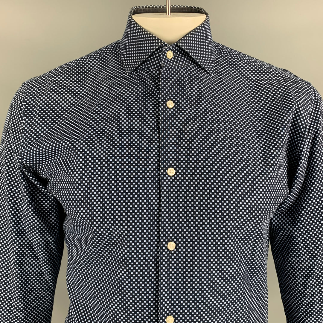 BOSS by HUGO BOSS Size L Black Light Blue Checkered  Long Sleeve Shirt
