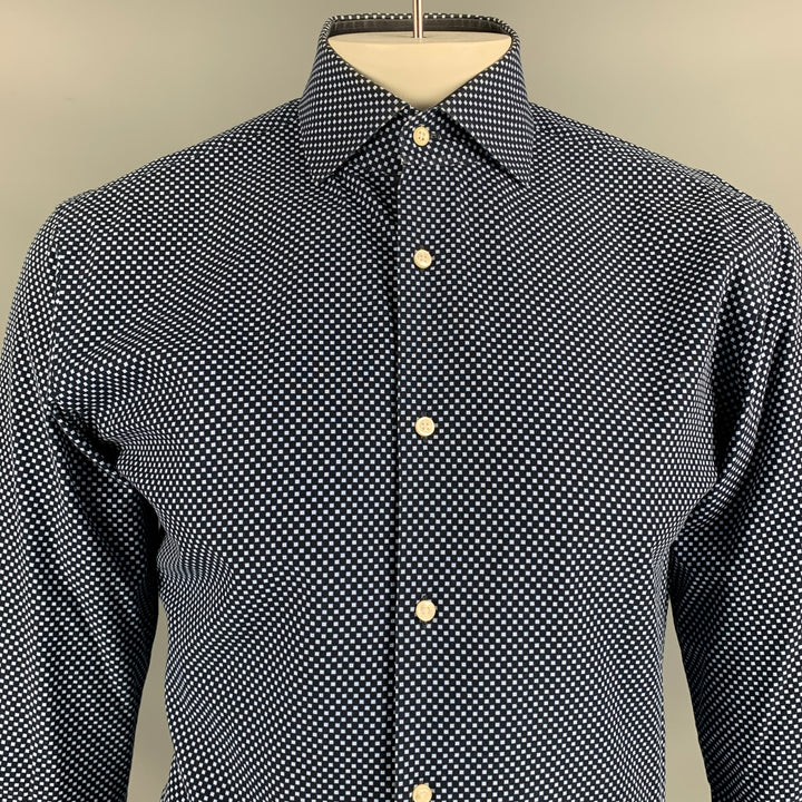 BOSS by HUGO BOSS Size L Black Light Blue Checkered  Long Sleeve Shirt