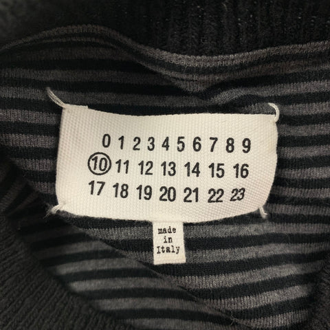 MAISON MARGIELA Size L Black Grey Stripe Cotton Crew-Neck Pullover