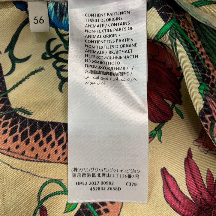 GUCCI Talla XXL Camisa de manga corta Campamento de seda con estampado multicolor beige