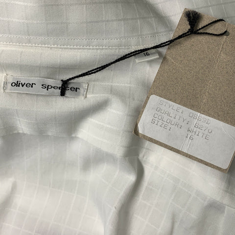OLIVER SPENCER Size L Embroidery Cotton Button  White Long Sleeve Shirt