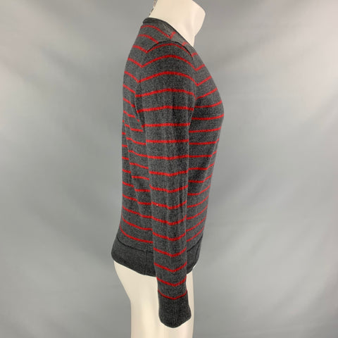 A.P.C. Size XL Grey & Red Stripe Wool Crew-Neck Pullover