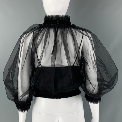 ALICE + OLIVIA Size S Black Nylon See Through High Collar Blouse