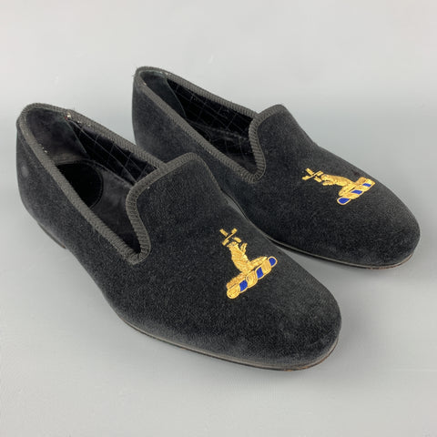 CUSTOM MADE Size 8 Black Embroidery Velvet Slippers Loafers