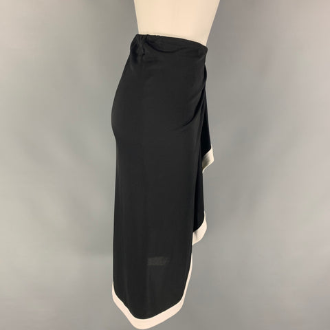 RALPH LAUREN Black Label Size 6 Black White Viscose Nylon Contrast Trim Wrap Skirt