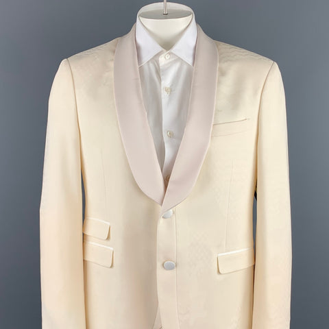 NEIL BARRETT Size 44 Cream Jacquard Wool Shawl Lapel Sport Coat