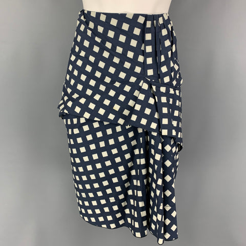 MARC JACOBS Size 6 Navy White Cotton Checkered Ruched Skirt