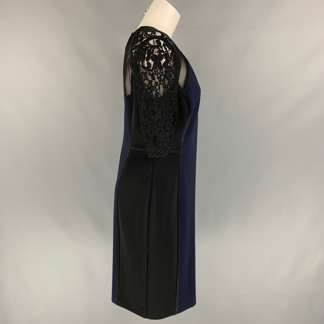 REBECCA TAYLOR Size 10 Black & Navy Rayon Blend Below Knee Sheath Dres Sui Generis Designer Consignment REBECCA TAYLOR Size 10 Black & Navy Rayon Blend Below Knee Sheath Dres Sui Generis Designer Consignment