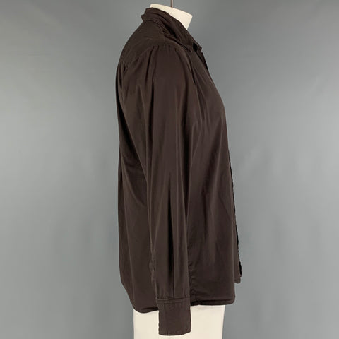 EXTE Size L Brown Stretch Long Sleeve Shirt