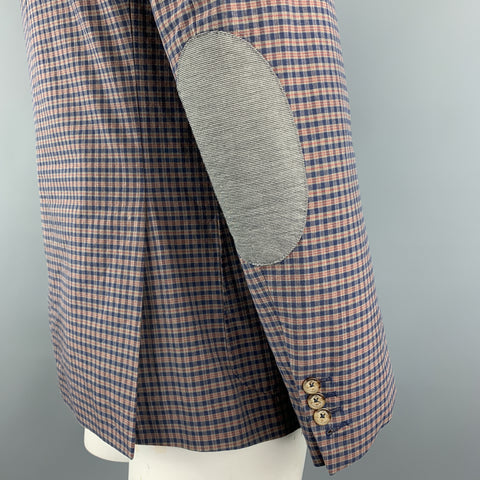 GANT by MICHAEL BASTIAN Size 40 Navy & Olive Plaid Cotton Elbow Patches Sport Coat