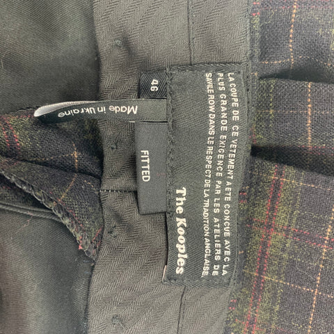 THE KOOPLES Size 30 Black Olive Burgundy Plaid Wool Blend Zip Fly Dress Pants
