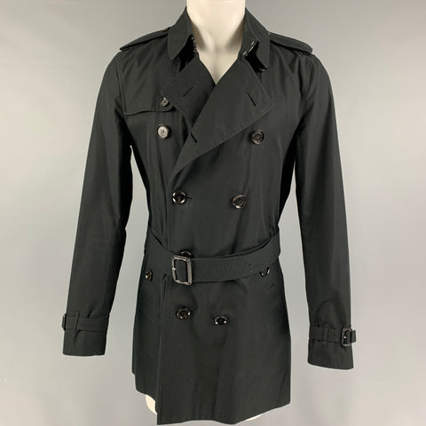 BURBERRY LONDON Size M Black Cotton Double Breasted Coat