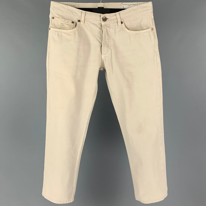 BRUNELLO CUCINELLI Talla 32 Vaqueros con bragueta de botones de algodón lavado beige